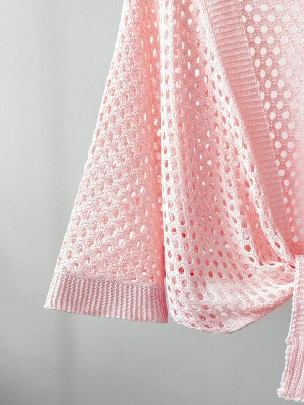 Pink Casual Women's Hollow V-Neck Tie-Up Loose Versatile Sexy Cardigan